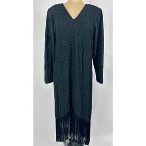 VTG 80s Riccardo Black Fringe Cocktail Dress Batwing Gatsby Glam Size 14 20s